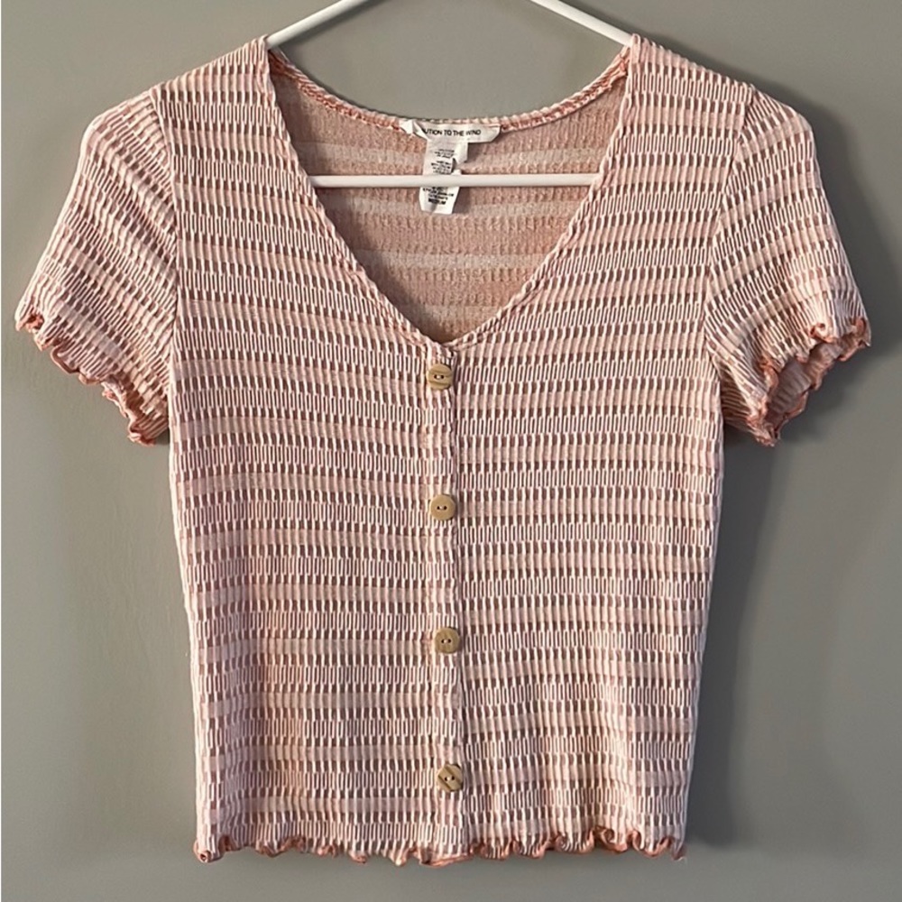 Caution to the Wind Ribbed Button Up Crop M